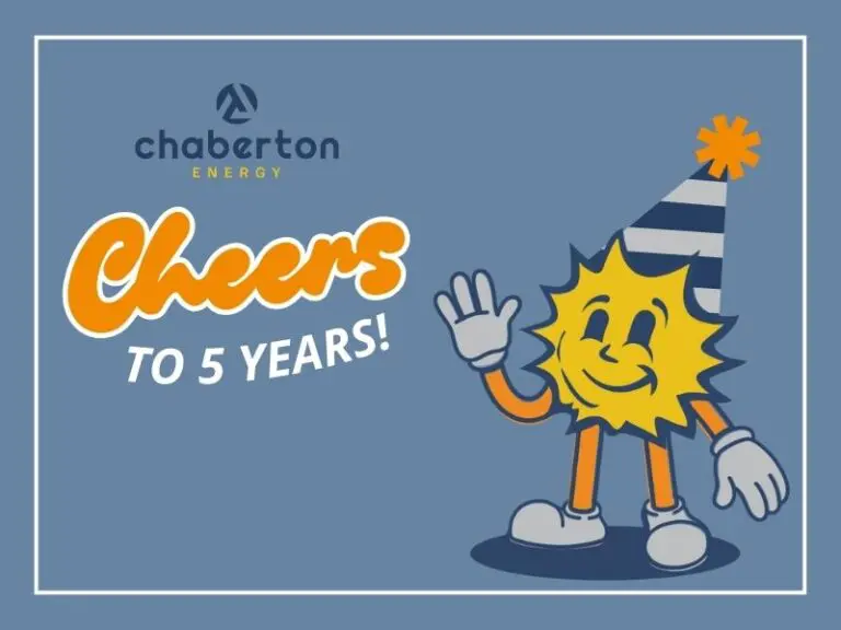 Sun mascot with party hat and the text "Cheers to 5 Years"