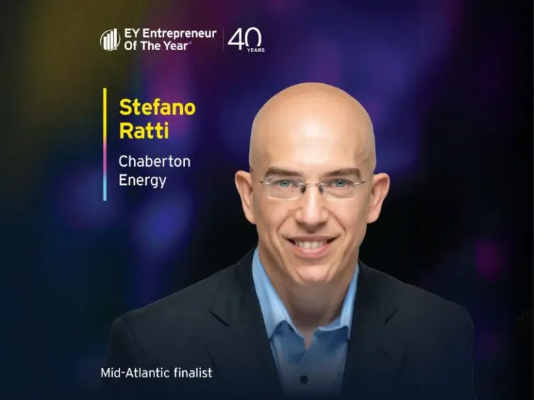 Headshot of Stefano Ratti with text saying "Entrepreneur Of The Year Mid-Atlantic Finalist"