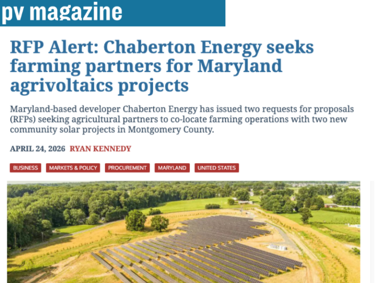 RFP Alert: Chaberton Energy seeks farming partners for Maryland agrivoltaics projects